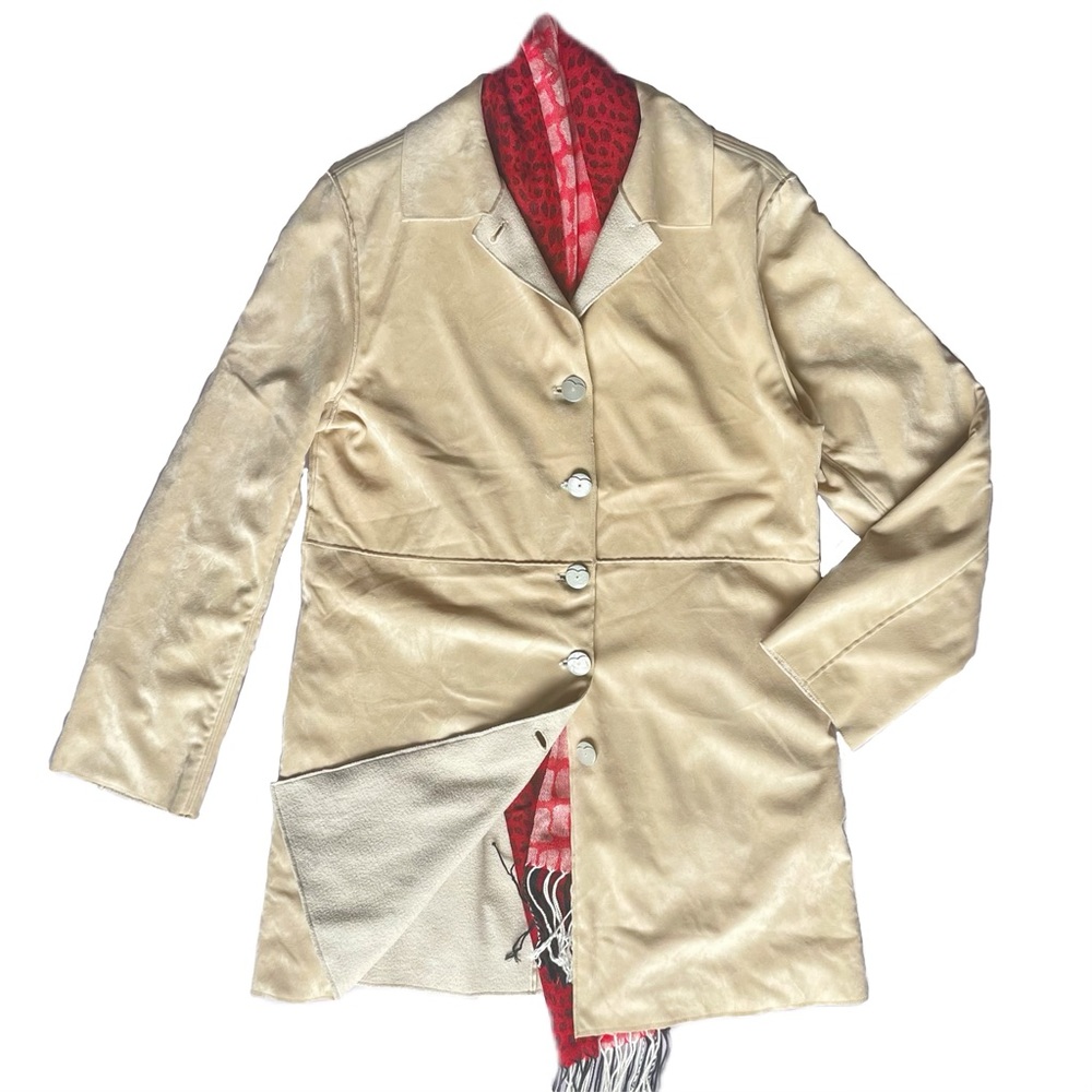 Casual mid-length coat collared outside velvet inner fleece woman size Small